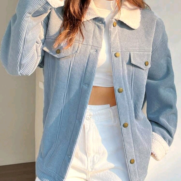 Borg Collar Drop Shoulder Teddy Lined Corduroy Jacket - Picture 4 of 4